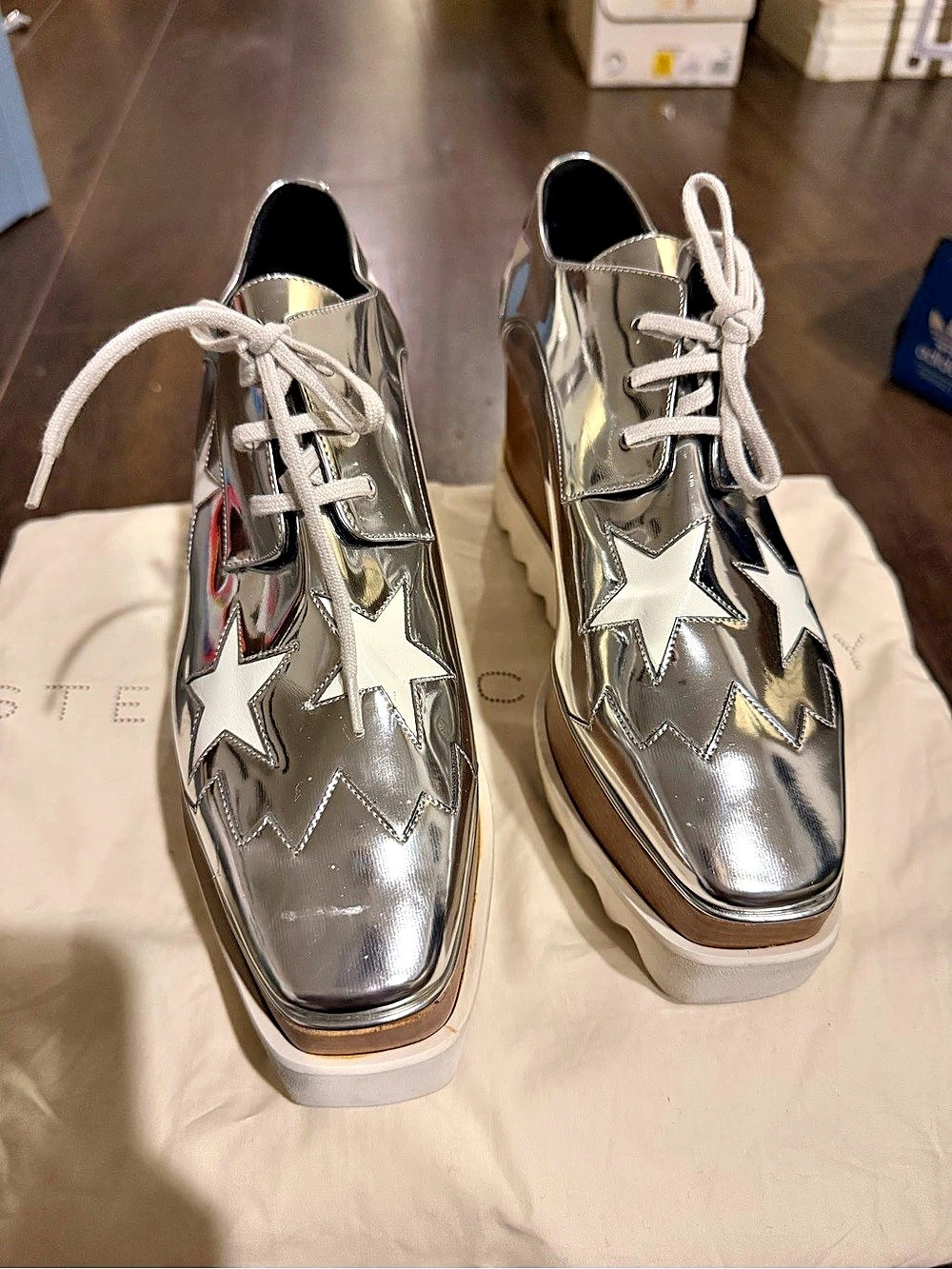 Stella McCartney Elyse Star Platform Shoes Silver & White